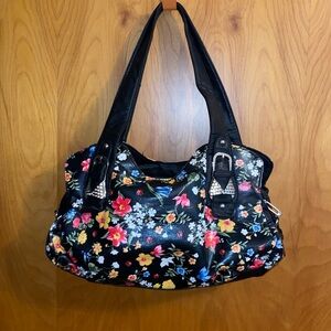 Black Floral Shoulder Bag with Soft Flexible Design
